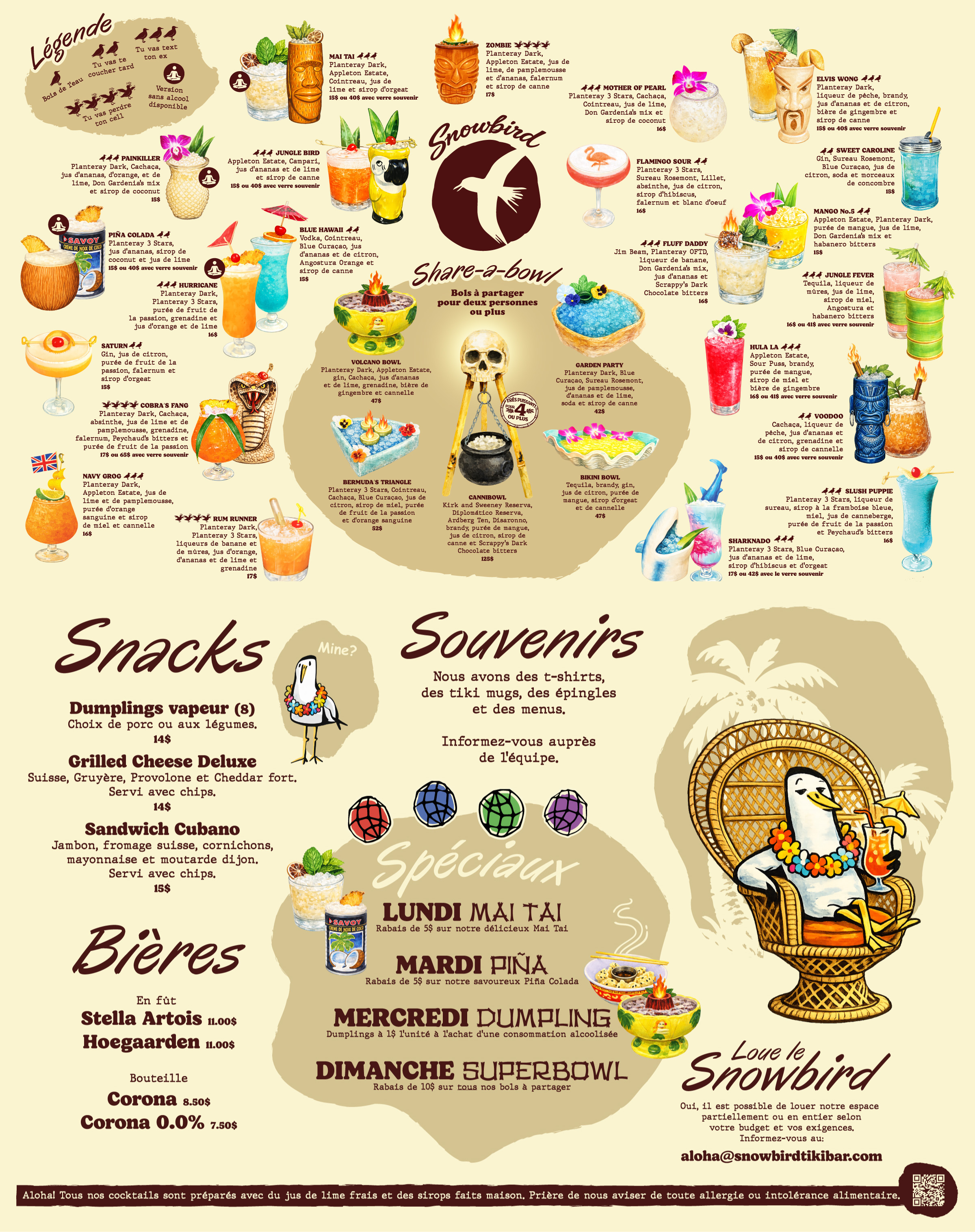 Menu Snowbird Tiki Bar